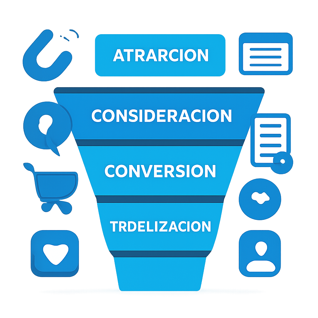 Infografía de componentes del embudo de ventas con publicaciones orgánicas en Instagram