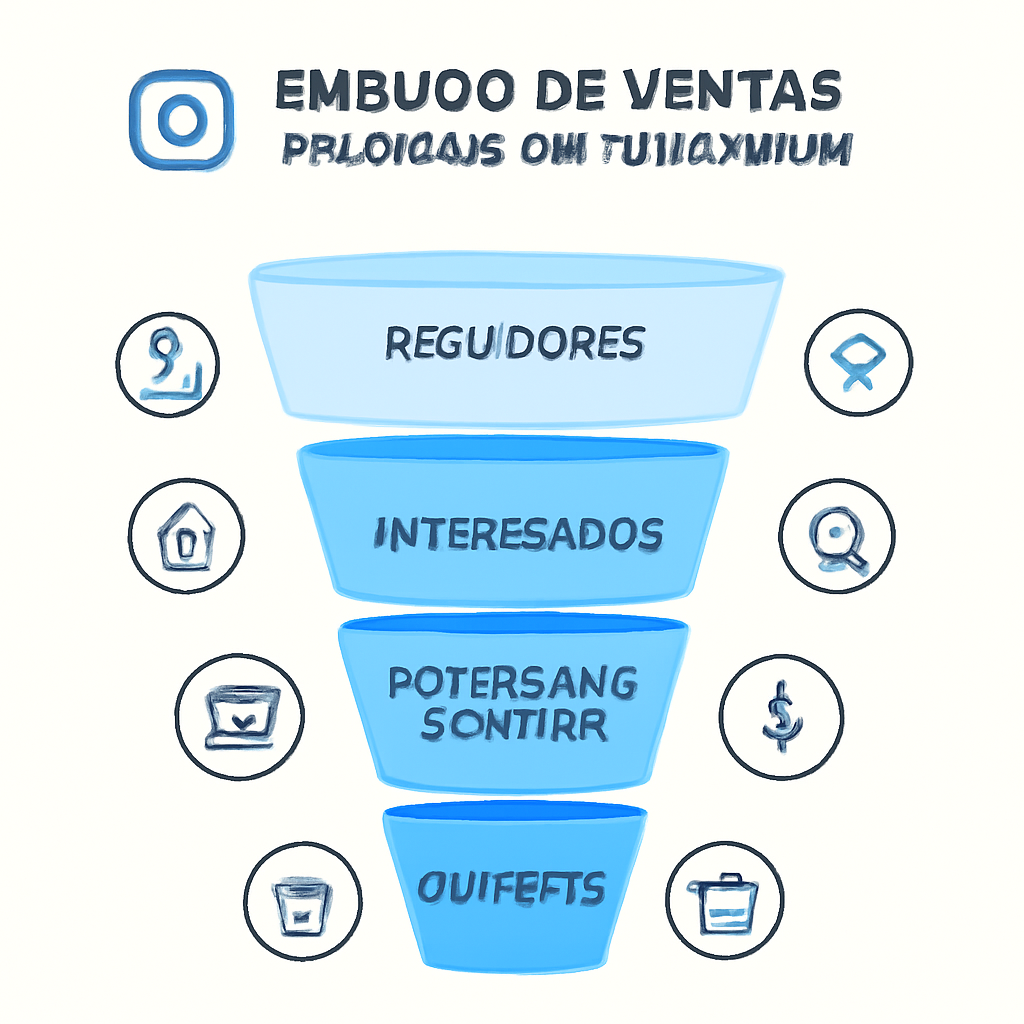 Diagrama ilustrativo de un embudo de ventas orgánico en Instagram mostrando etapas de conversión de seguidores a clientes
