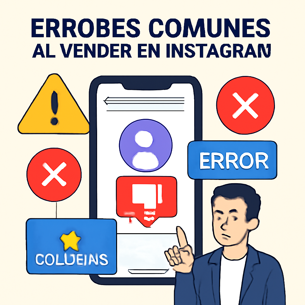 Representación visual de errores comunes al vender en Instagram y formas de evitarlos