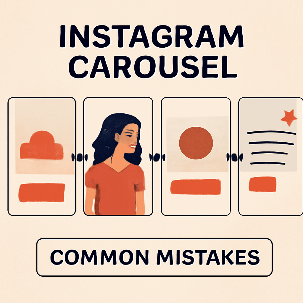 Ilustración conceptual de errores comunes en la conexión entre slides en un carrusel de Instagram